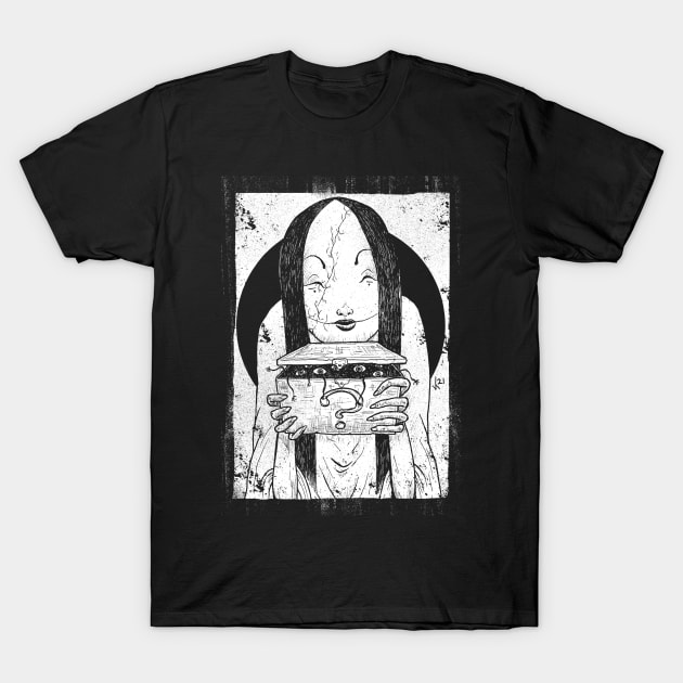 Mystery Box (white print) T-Shirt by Bloody Savage